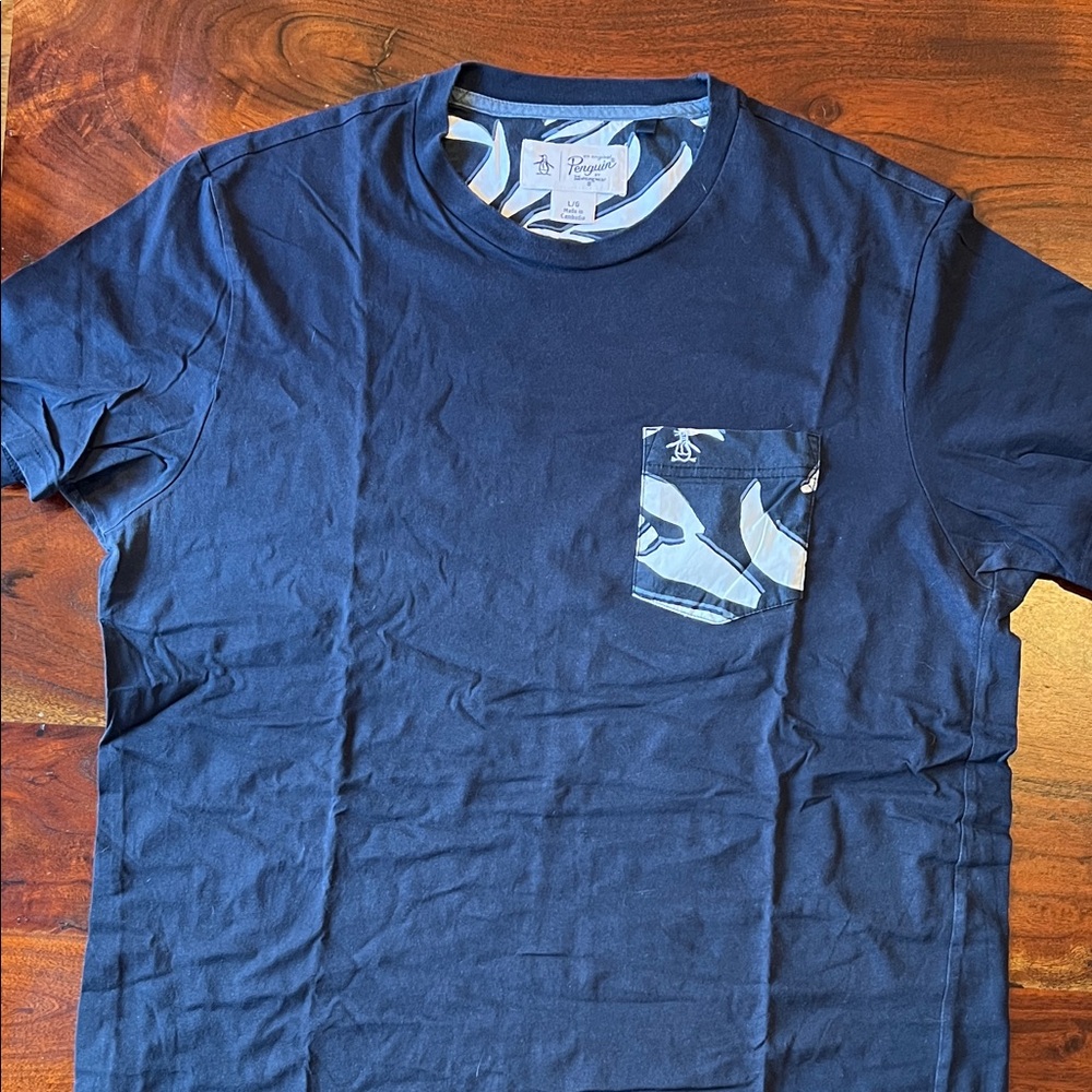 Original Penguin Navy Short Sleeve Tee with Patterned Pocket